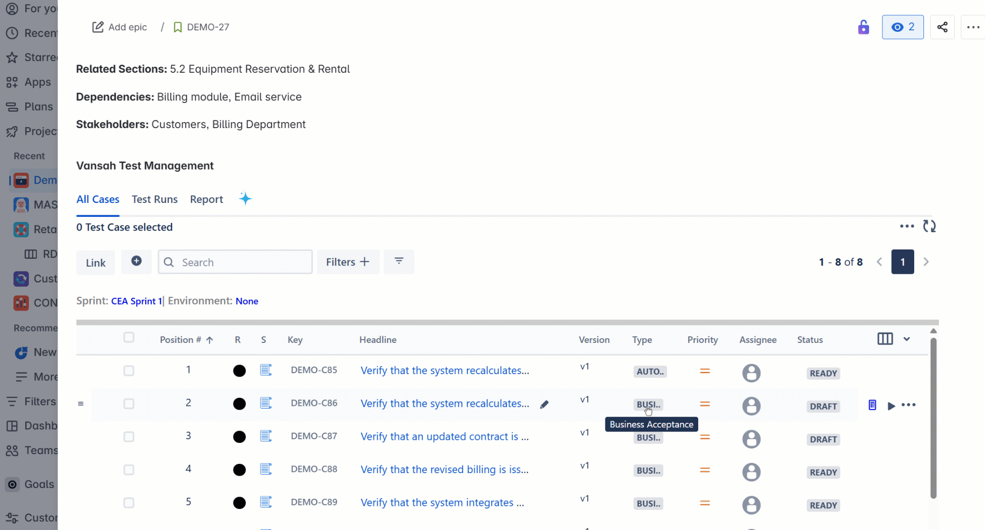SelectAutomationAndStatus | Vansah Test Management For Jira